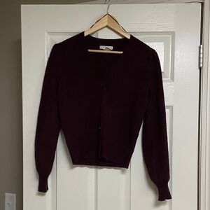 Design History Burgundy Puff Sleeve Cardigan Sweater